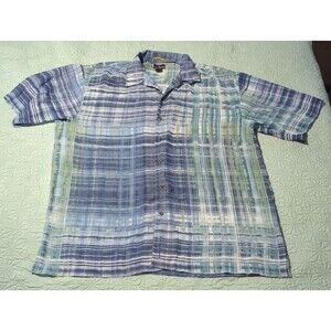 Vintage Stacy Adams Sheer Shirt Polyester Blue Plaid Texture Mens 3XL See Thru